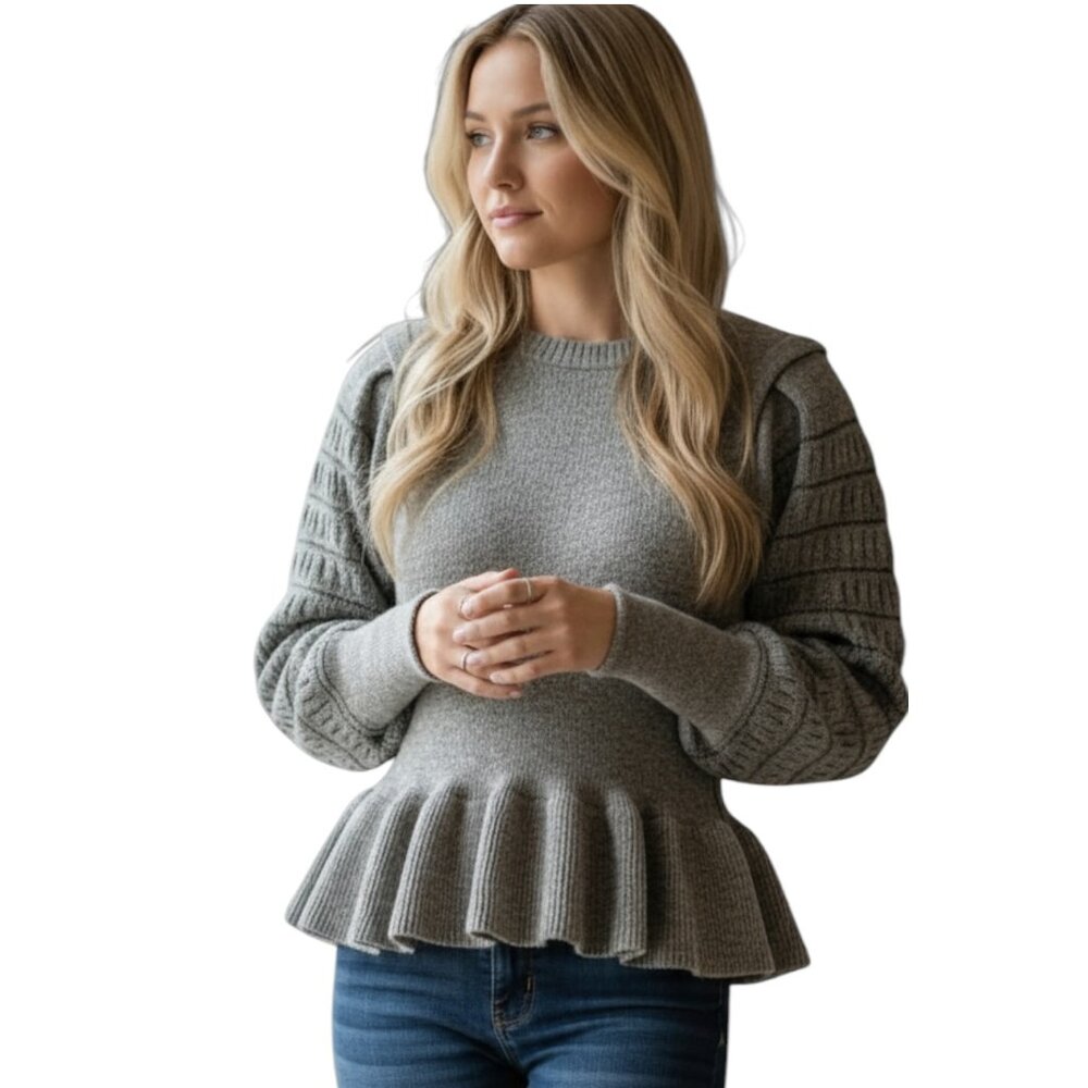 Vintage Gil Aimbez Knits for lei Taupe Marled Knit Peplum Sweater‎